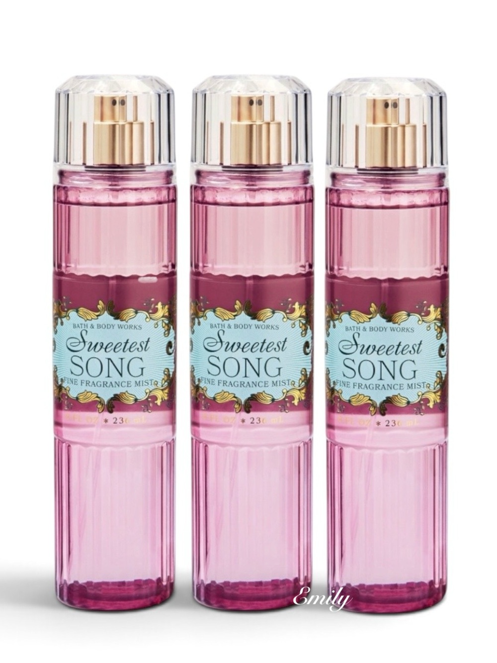 3X Bath & Body Works SWEETEST SONG 8 fl oz Mist Spray Set Bundle